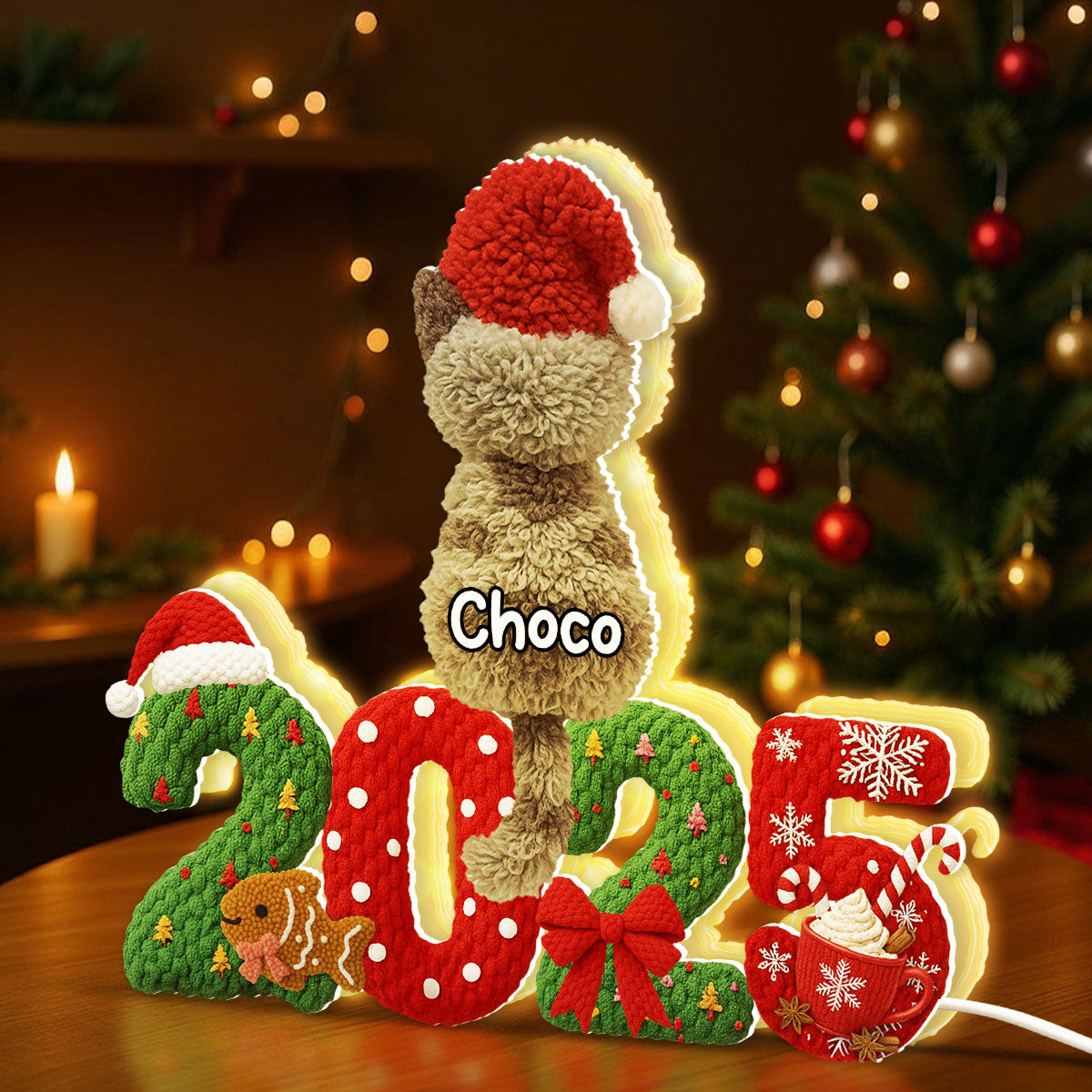 2025 Cat Lovers Latch Hook Yarn Faux - Personalized Light Box - Christmas Gift for Cat Moms, Cat Dads