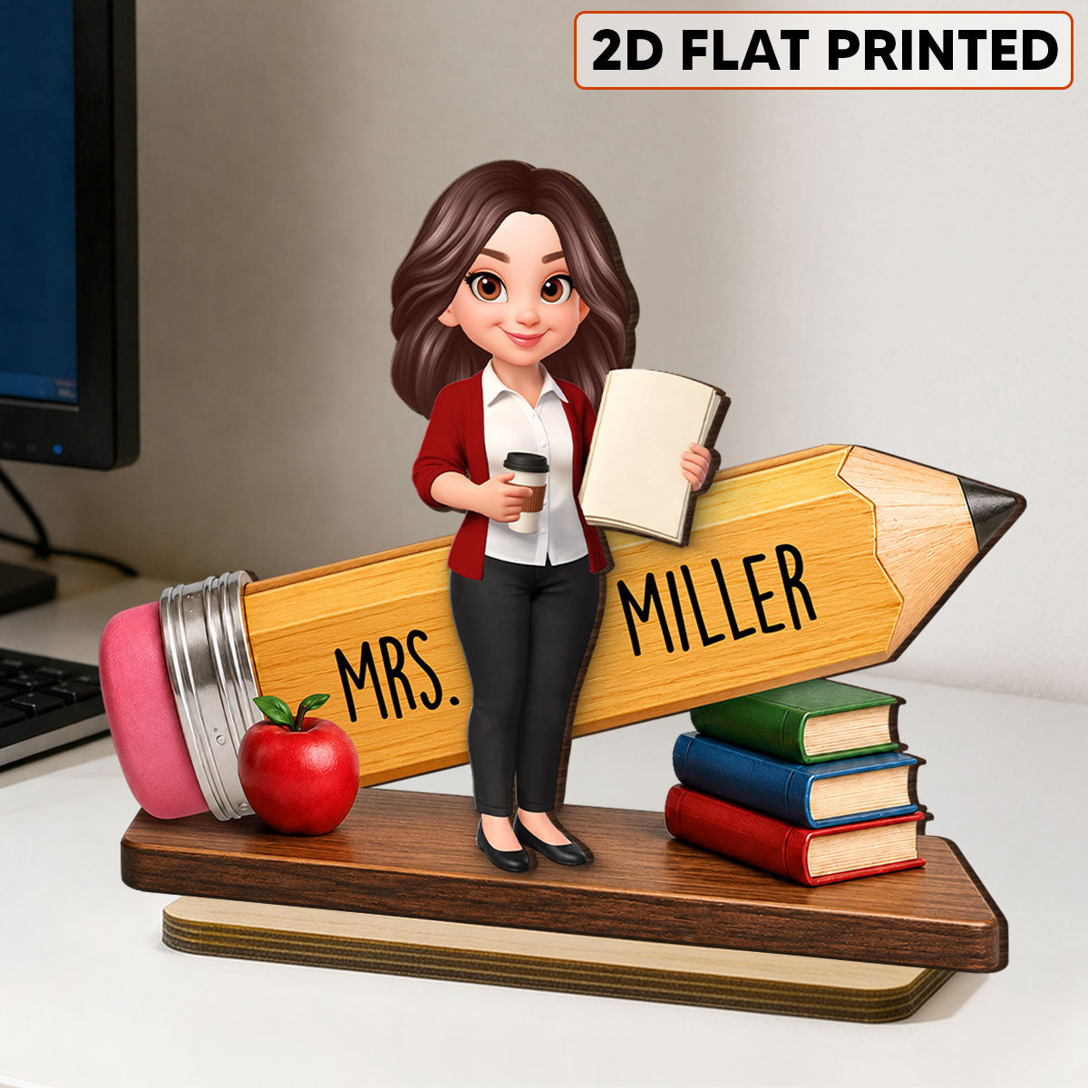 Trending Teacher Pencil - Personalized 2-Layered Wooden Plaque - Back To School Gift For Teacher, Office Decor