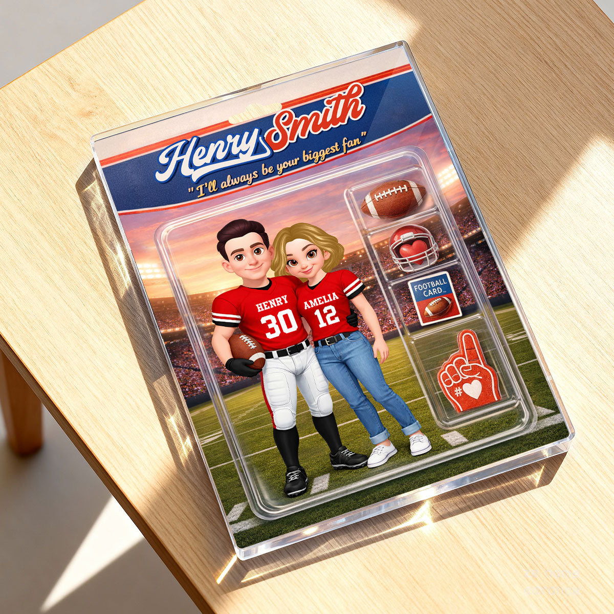 Football Couple I'll Always Be Your Biggest Fan Custom Action Figure - Personalized Acrylic Block Plaque - Sentimental Gift for Him