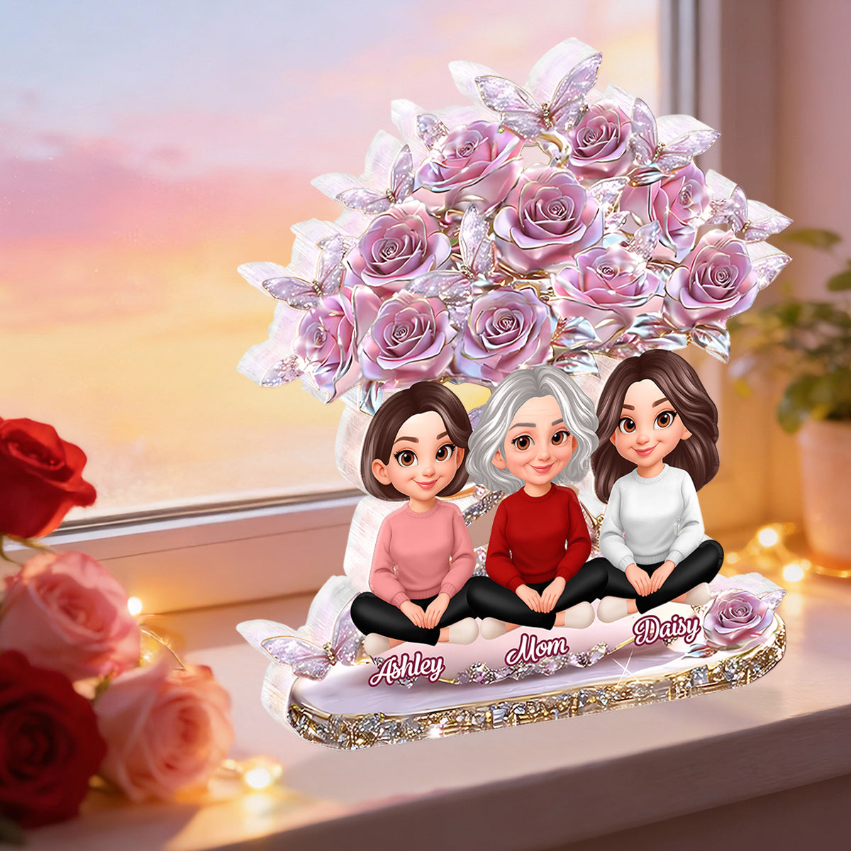 Best Mom Ever And Daughters - Personalized Acrylic Block Plaque - Heartfelt Gift For Mom, Grandma