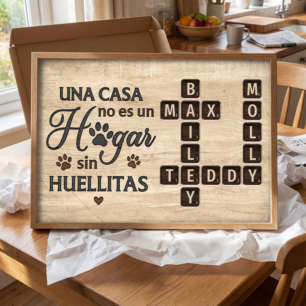 Una Casa No Es Un Hogar Sin Huellitas Crossword Puzzle Art - Personalized Poster - Spanish Version Home Decor For Pet Lovers