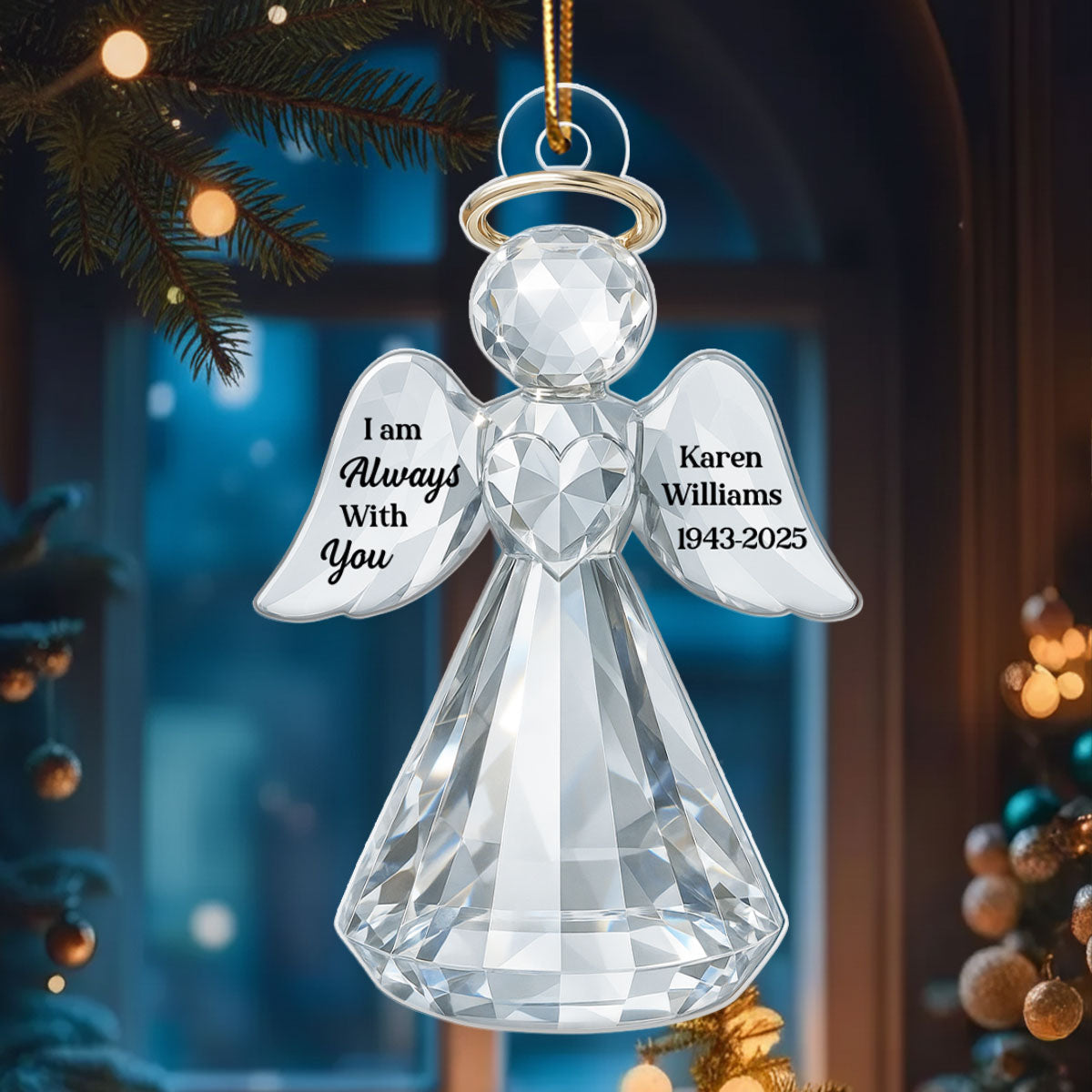 I Am Always With You Angel Memorial Crystal Effect - Personalized Acrylic Ornament - Heartfelt Memorial Christmas Gift for Loved Ones