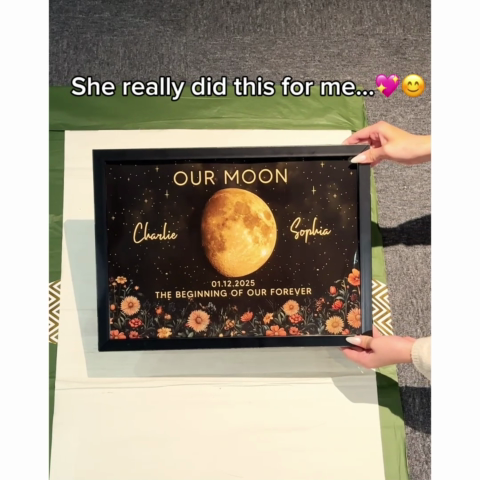 Night Sky Love Story Couple Custom Moon Phase Anniversary Date - Personalized Poster - Heartfelt Anniversary Gift, Valentine Gift, Wedding Gift For Couple