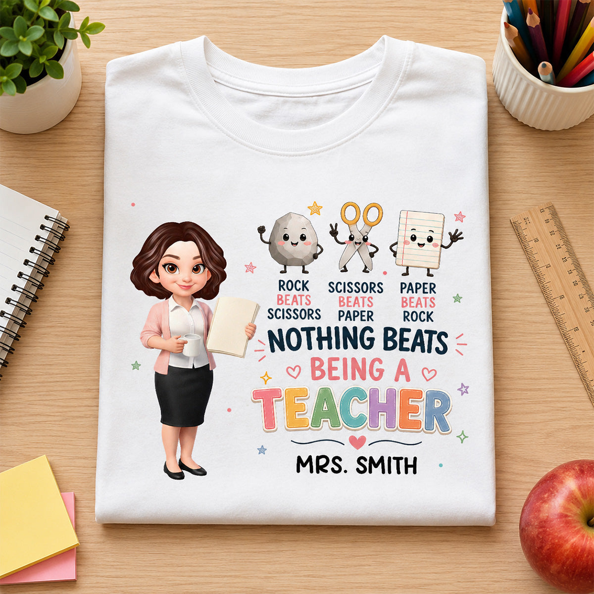 Rock Paper Scissors Nothing Beats Teacher - Personalized Shirt