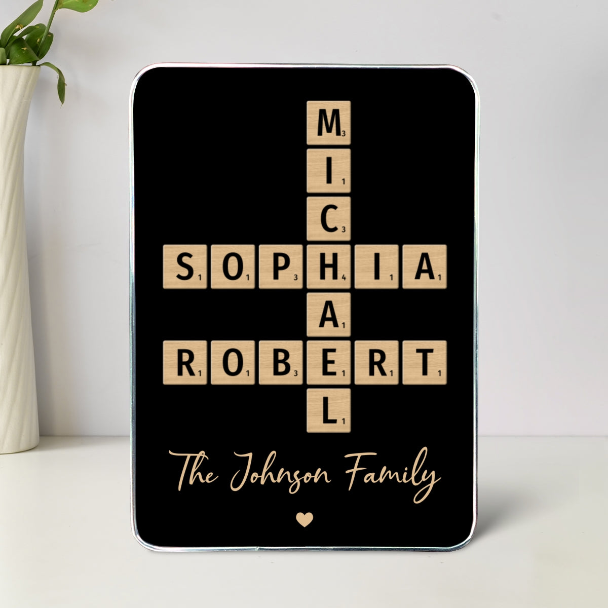 Family Names Crossword Puzzle Art - Personalized Mirrored Picture Frame - Christmas Gift For Family