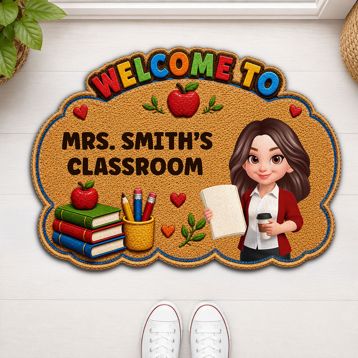 Teacher Welcome To Classroom Happy Learning - Personalized Doormat - Back To School, Classroom Decor