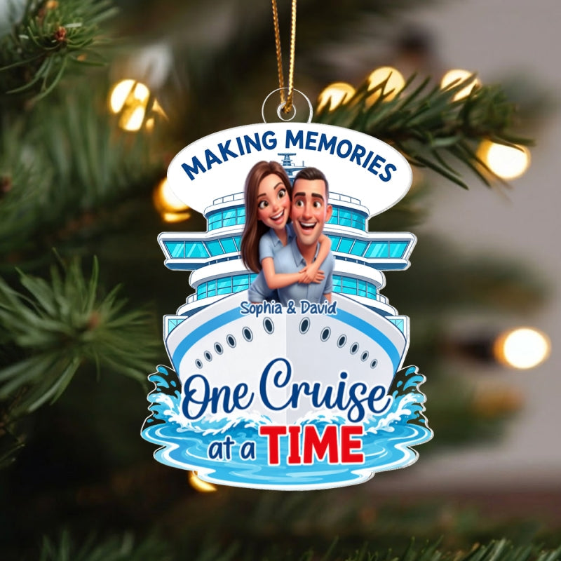 Custom Couple Photo One Cruise At A Time - Personalized Acrylic Ornament - Cruise Ship Keepsake, Cruise Ship Vacation Gifts