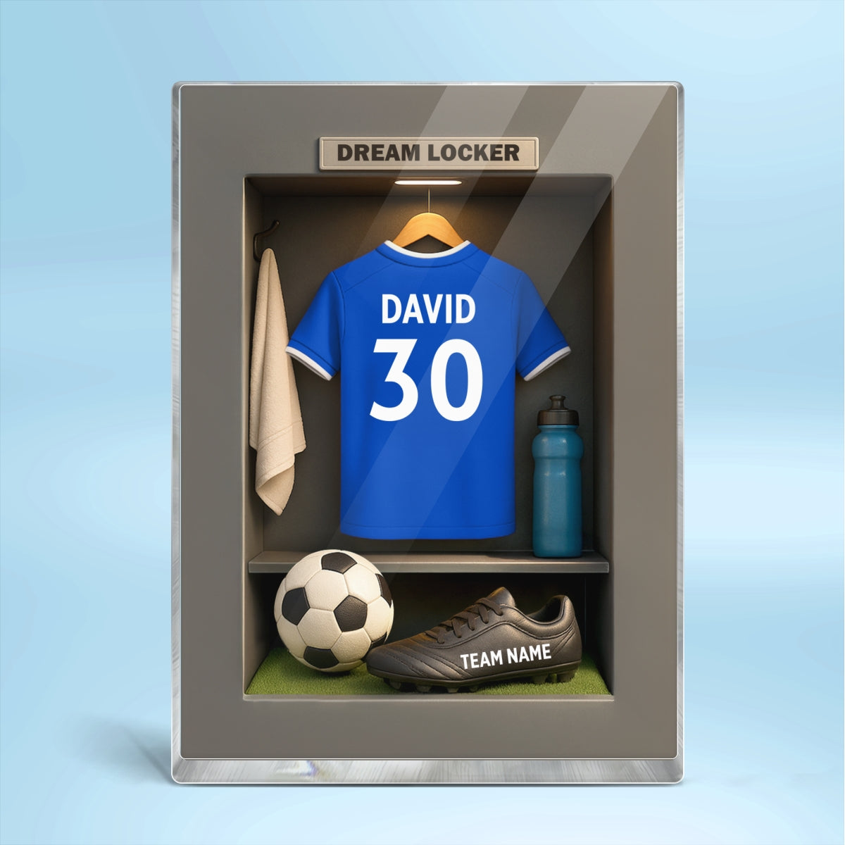 Soccer Jersey Dream Locker - Personalized Acrylic Block Plaque - Christmas Gift for Sons, Grandsons, Boyfriends
