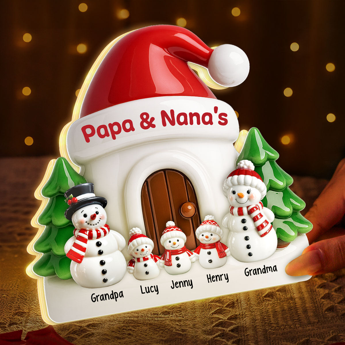 3D Effect Christmas Snowmen At Grandparents' House - Personalized Light Box - Christmas Decor For Grandma, Grandpa, Family