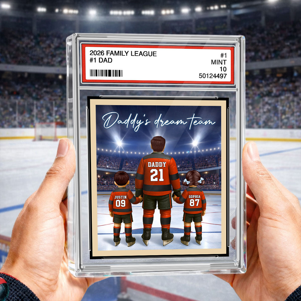Daddy's Dream Team Hockey Trading Card Style - Personalized Acrylic Block Plaque - Heartfelt Gift For Hockey Dad, Gift For Husband