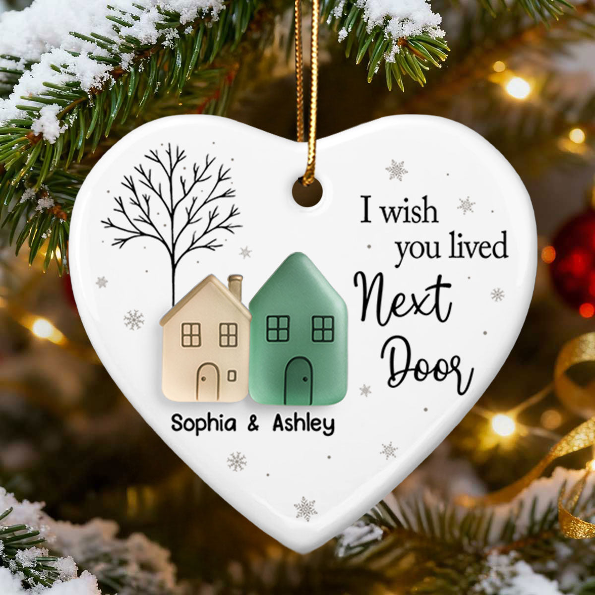 I Wish You Lived Next Door 3D Effect Sea Glass - Personalized Ceramic Ornament With Acrylic - Christmas Gift for Best Friends