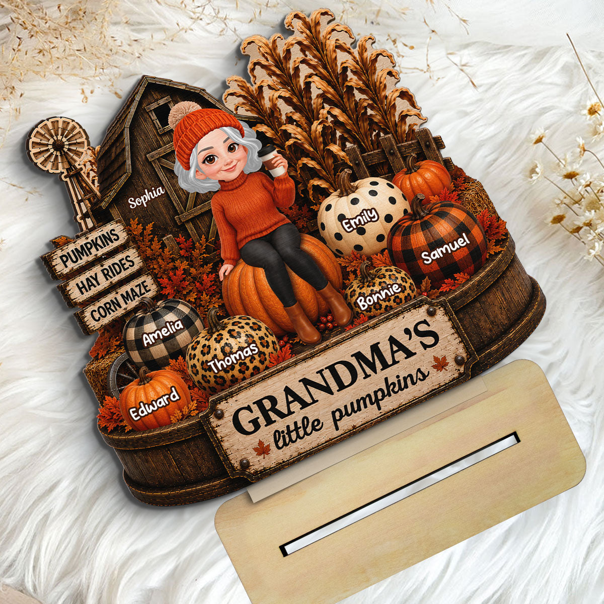 Grandma Pumpkins Hay Rides Corn Maze 2D Flate - Personalized Wooden Plaque