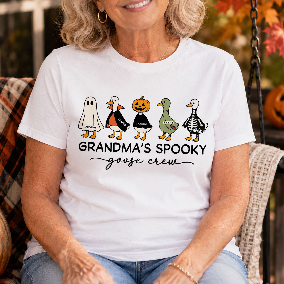 Grandma's Little Goose Crew - Personalized Shirt - Halloween Gift For Grandma, Grandkids