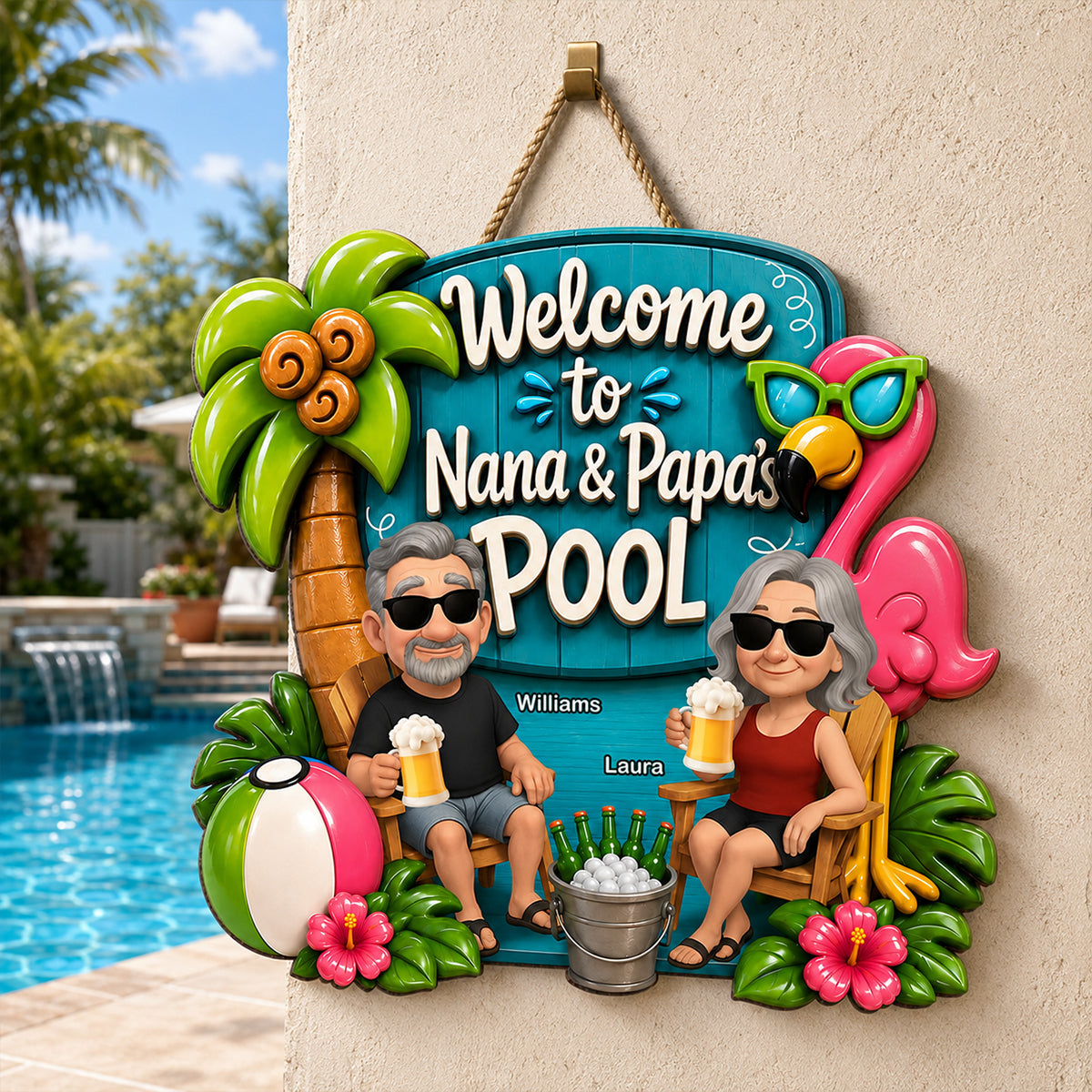 Welcome To Nana & Papa's Pool Funny - Personalized Wood Sign - Gift For Grandpa, Grandma, Summer Decorations