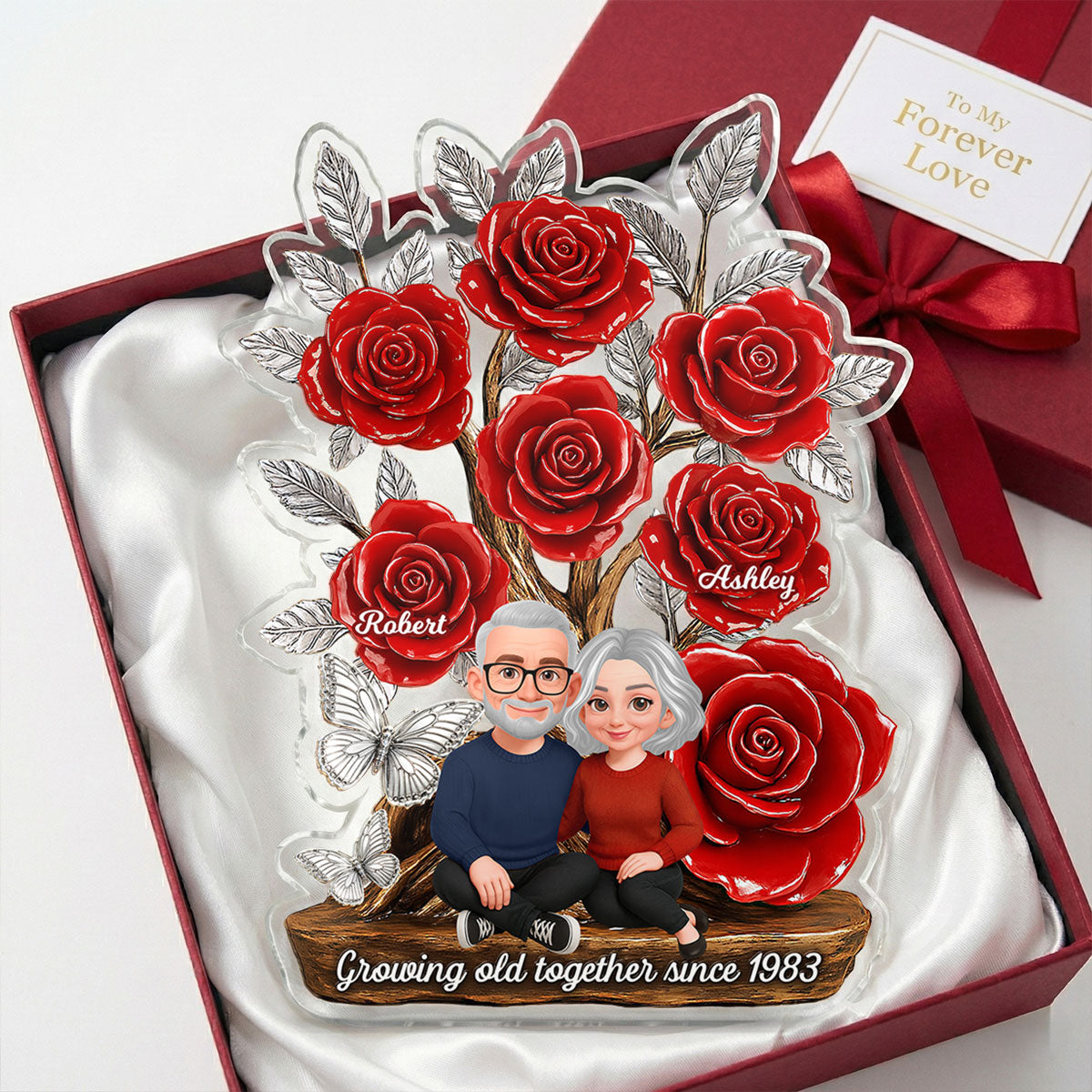 Eternal Love Timeless Roses Tree Couple Together - Personalized Acrylic Block Plaque - Valentine's Day Gift For Couple, Gift For Her, For Him