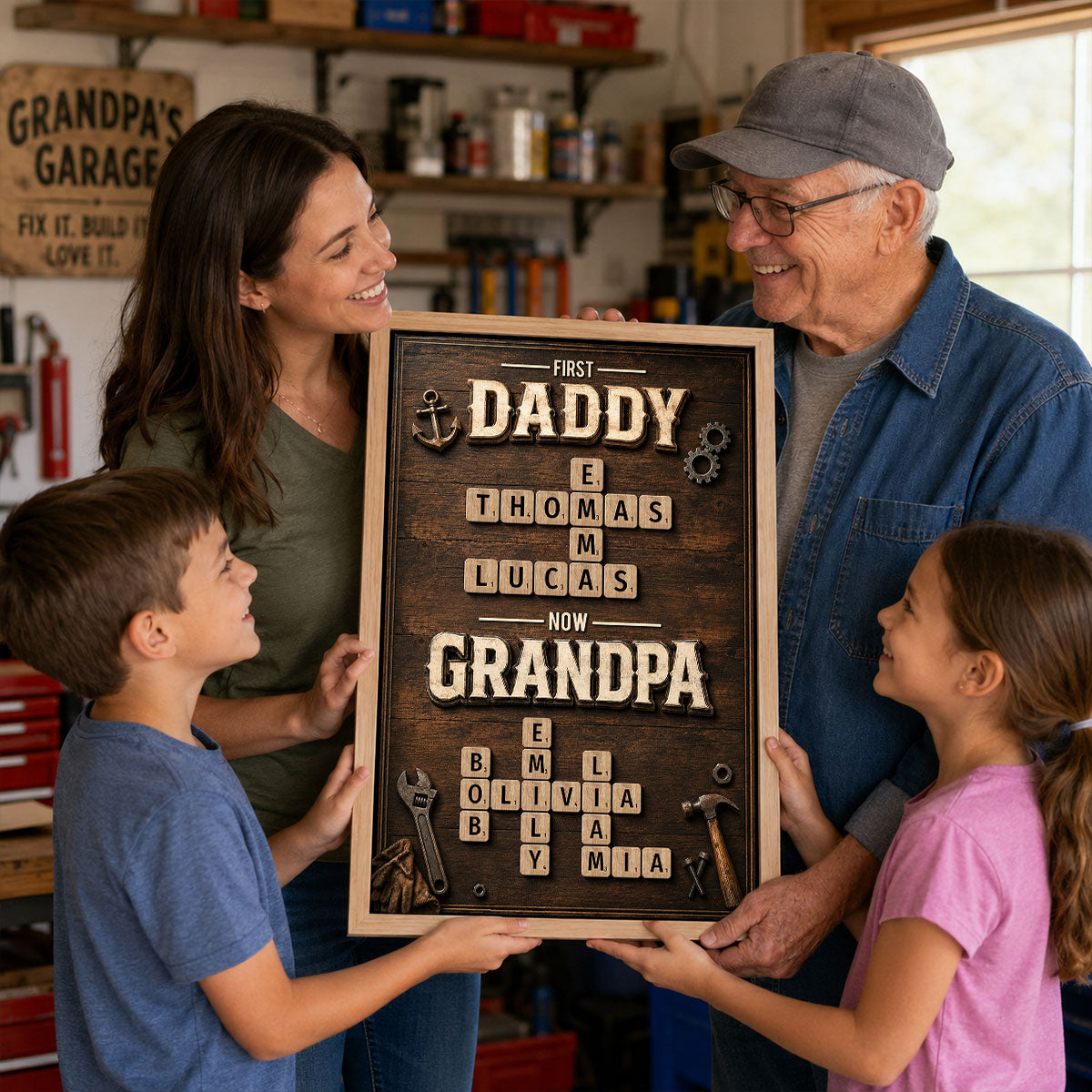 First Dad Now Grandpa Crossword Puzzle Art - Personalized Poster - Father's Day Gift for Dad, Grandpa