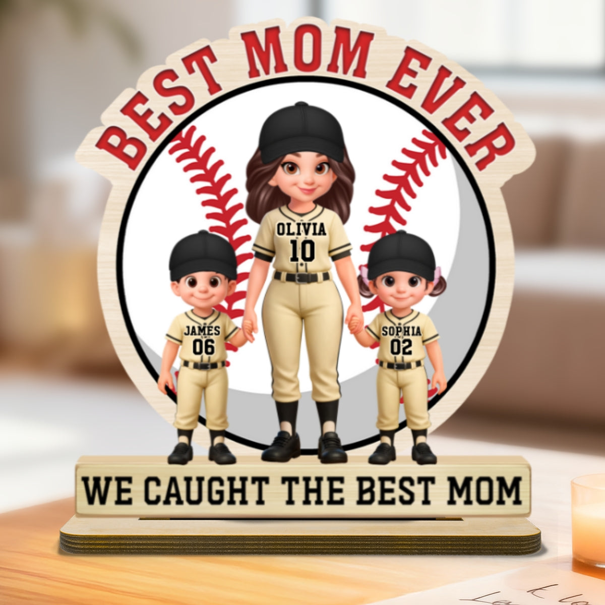 Best Mom Ever Baseball Mom & Kids - Personalized 2-Layered Wooden Plaque - Mother's Day Gift For Mom