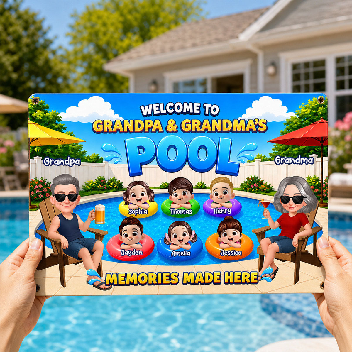 Welcome To Grandparents Pool Summer - Personalized Metal Sign - Gift For Grandparents, Summer Decoration