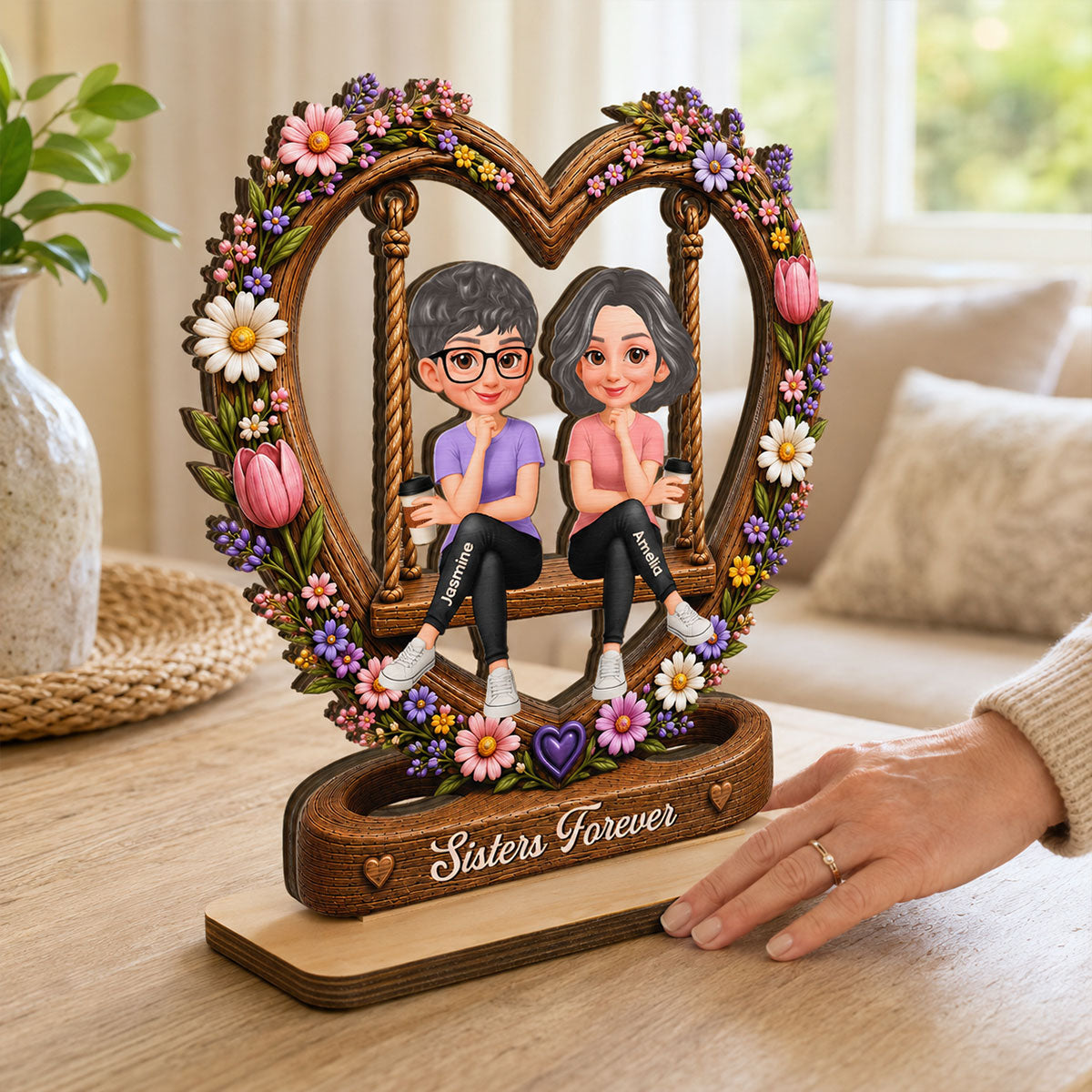 Besties Sister Floral Swing 2D Flat - Personalized Wooden Plaque