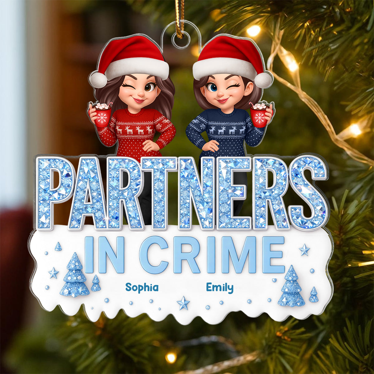 3D Shining Effect Besties Partners In Crime - Personalized Acrylic Ornament - Funny Gift For Best Friends