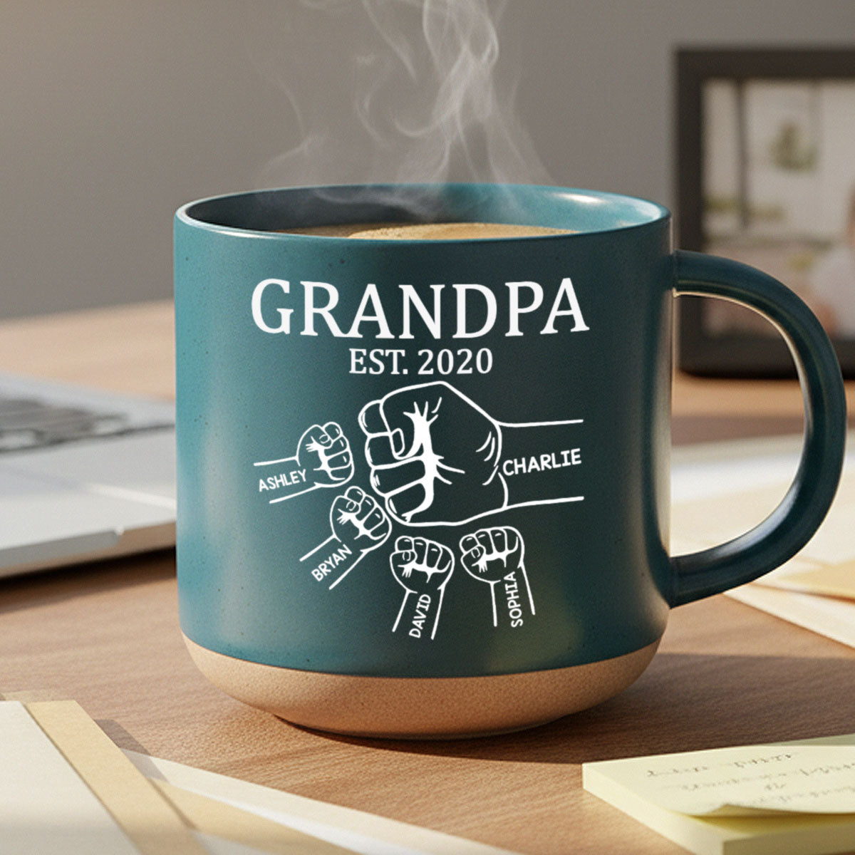 Grandpa Dad Fist Bump - Personalized Pottery Mug - Gift For Grandpa, Dad