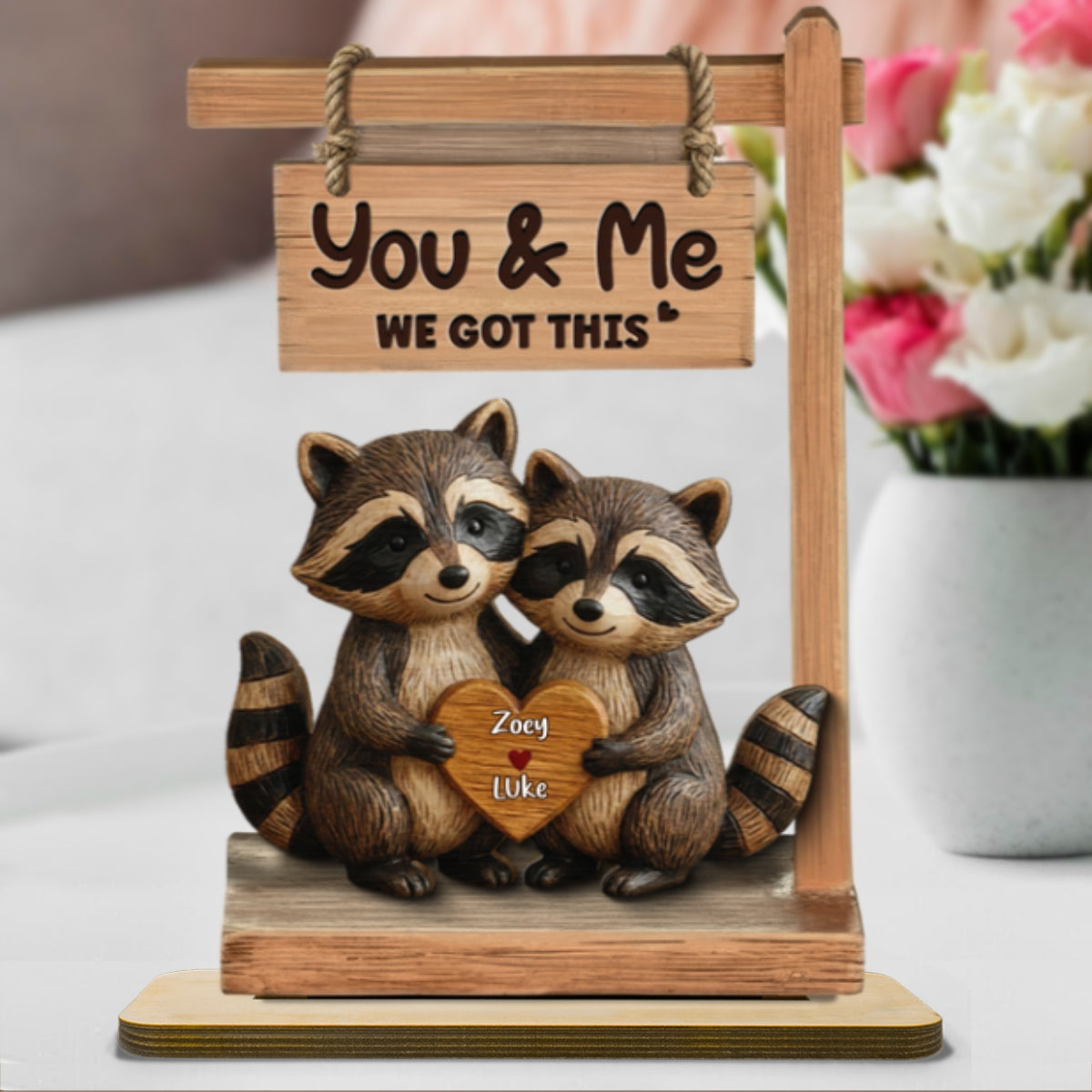 3D Effect Animal Couple Standing - Personalized Wooden Plaque - Anniversary, Valentine's Day Gift For Him, Gift For Her