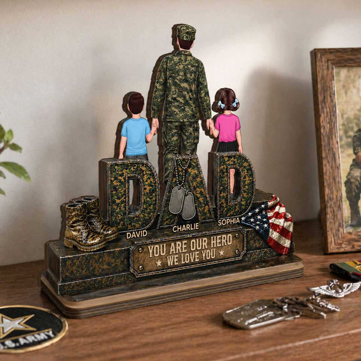 Army Dad You Are Our Hero - Personalized 2-Layered Wooden Plaque -  Gift For Dad, Husband