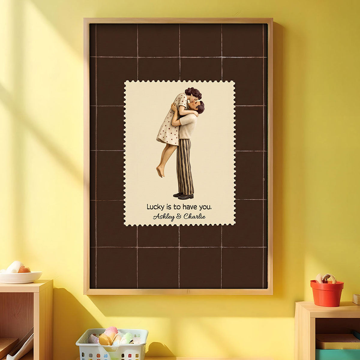 Lucky Is To Have You Mid-Century Couple - Personalized Poster - Anniversary, Valentine's Day Gift, Gift For Him, Gift For Her