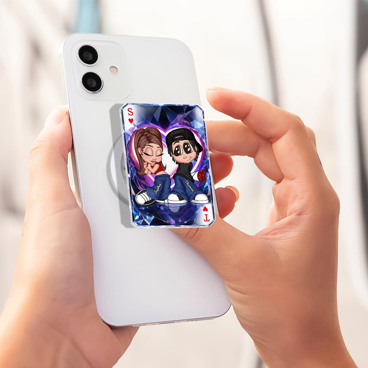 Y2K Couple King Queen Card - Personalized Phone Grip - Heartfelt Valentine's Day Gift for Her, for Him, Couple Matching Phone Grips