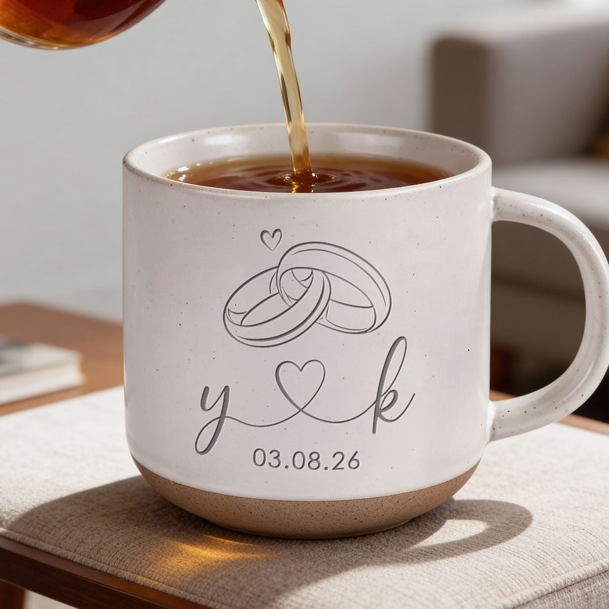 Rings Of Love - Personalized Pottery Mug - Anniversary, Engagement Gift For Couple