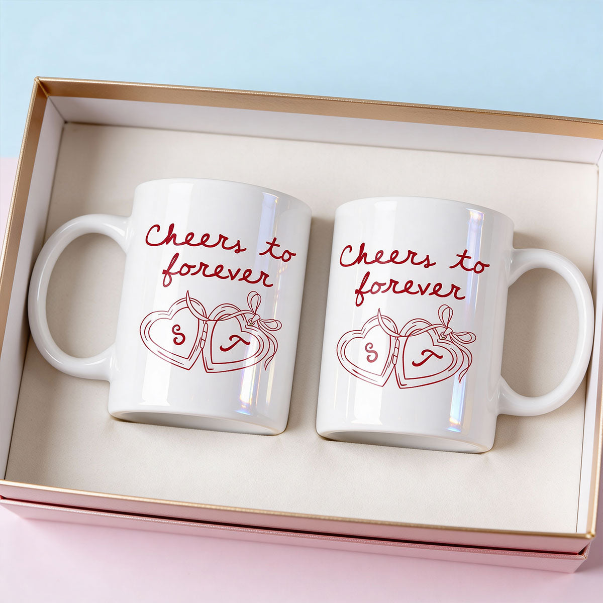 Cheers To Forever Couple Custom Heart Locket - Personalized Mug - Gift For Her, Gift For Him