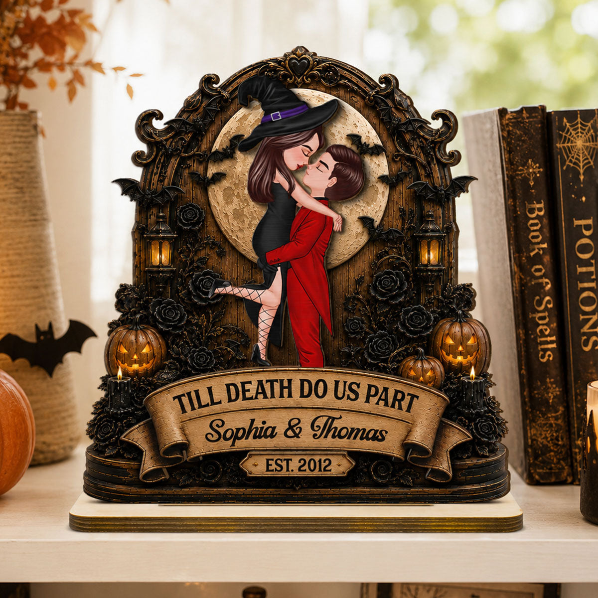 You're My Boo Forever Couple Under Moon - Personalized 2-Layered Wooden Plaque - Halloween Decor For Couple