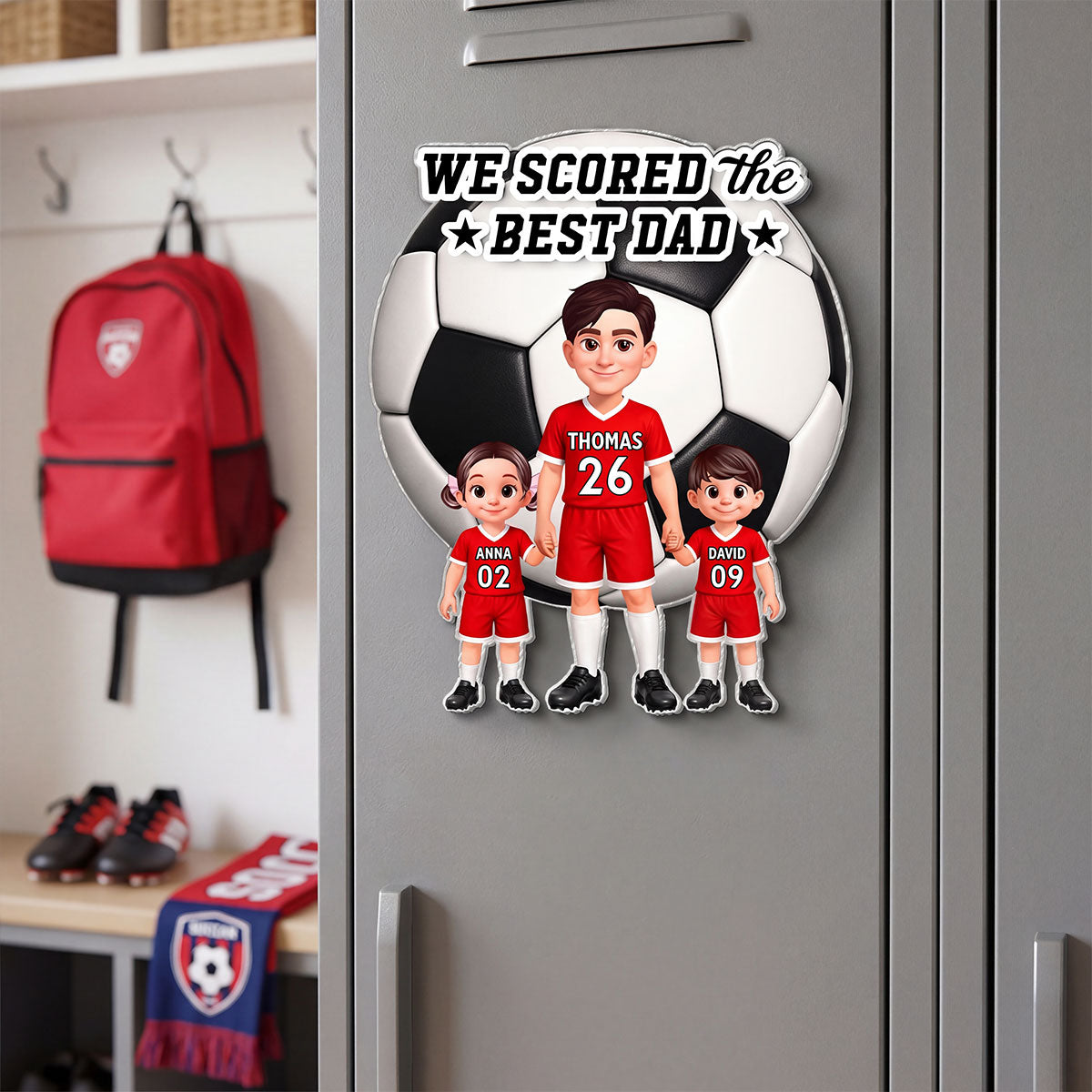 Soccer Dad And Kids We Scored The Best Dad - Personalized Acrylic Fridge Magnet - Father's Day Gift For Dad, Husband