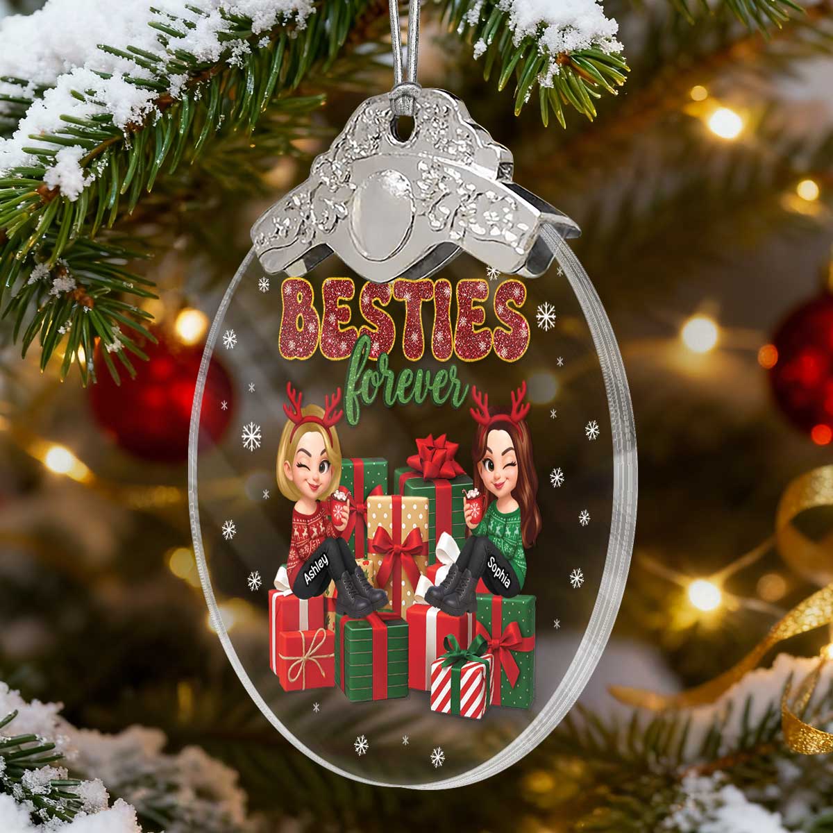 There's No Greater Gift Than Friendship Christmas - Personalized Glass Ornament With Silver Cap - Gift For Besties