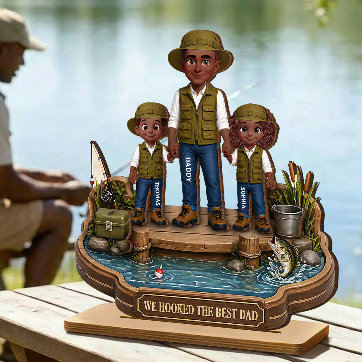 Dad's Little Fishing Partners - Personalized 2-Layered Wooden Plaque - Heartfelt Gift For Fishing Dad, Gift For Husband
