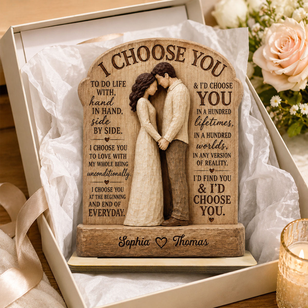 I Choose You Couple Hand In Hand 2D Flat - Personalized 2-Layered Wooden Plaque - Anniversary Gift Keepsake For Couples