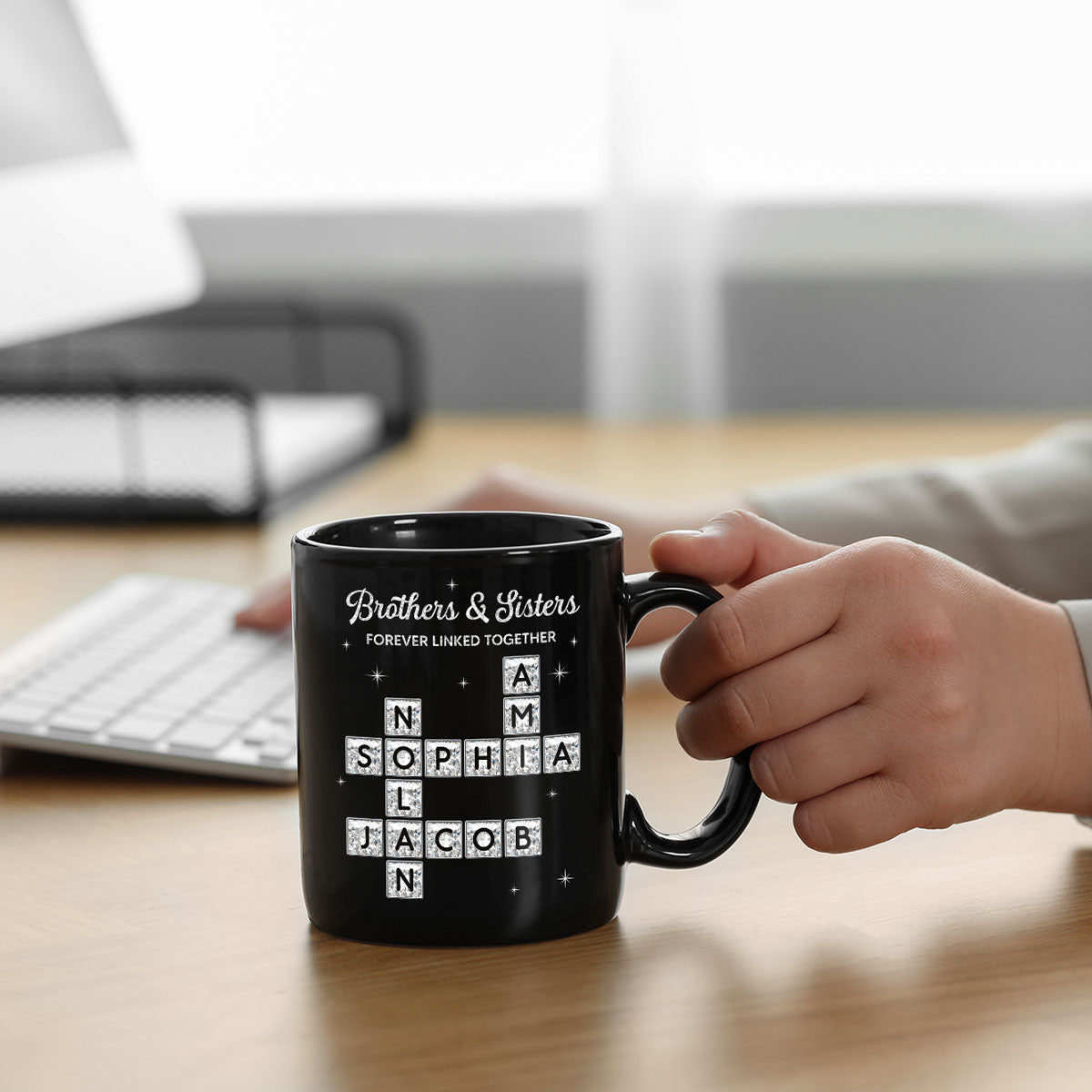 3D Shining Effect Brothers Sisters Crossword Puzzle Art - Personalized Mug - Christmas Gift For Siblings, Brothers, Sisters
