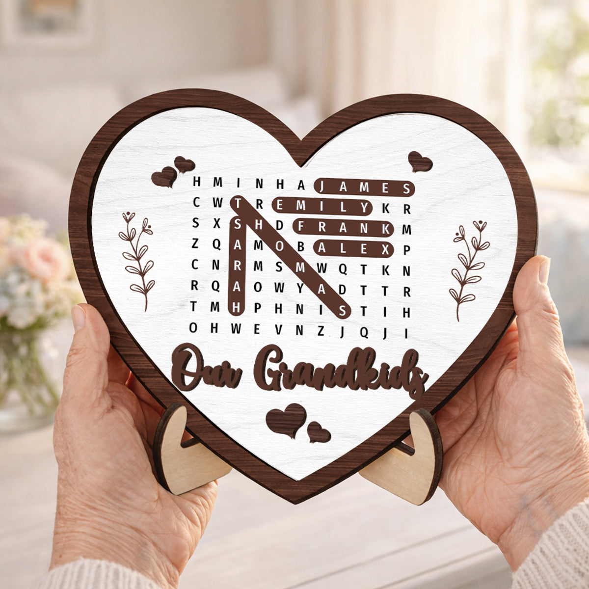 Our Grandkids Word Search Puzzle - Personalized 2-Layered Wooden Plaque - Gift for Grandma