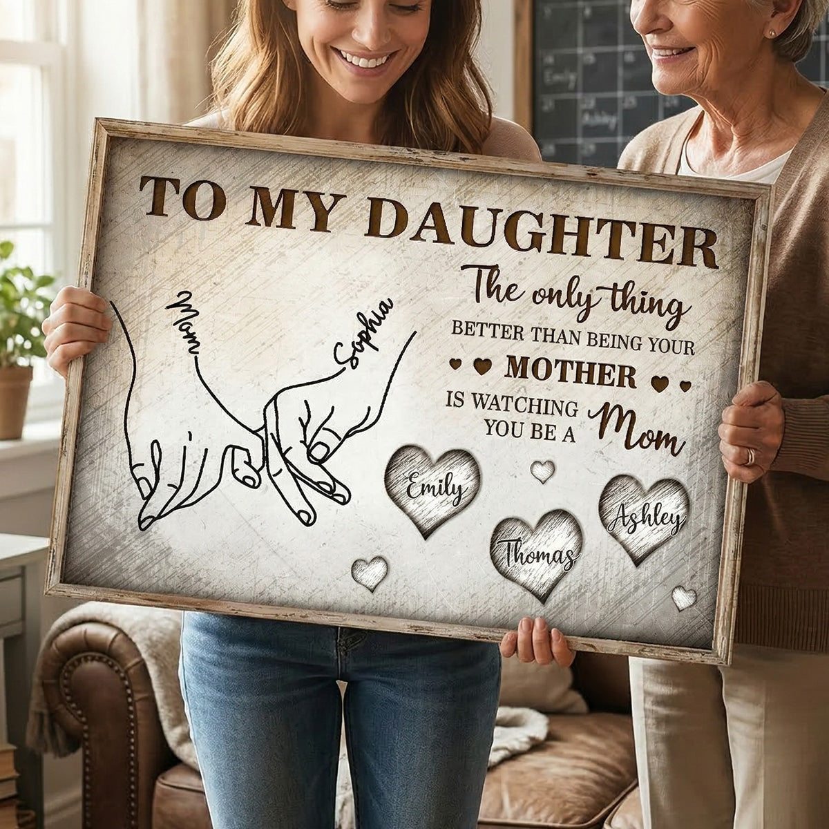 To My Daughter Mom And Daughter Holding Hands Custom Kids Names - Personalized Poster - Mother's Day Gift For Daughter