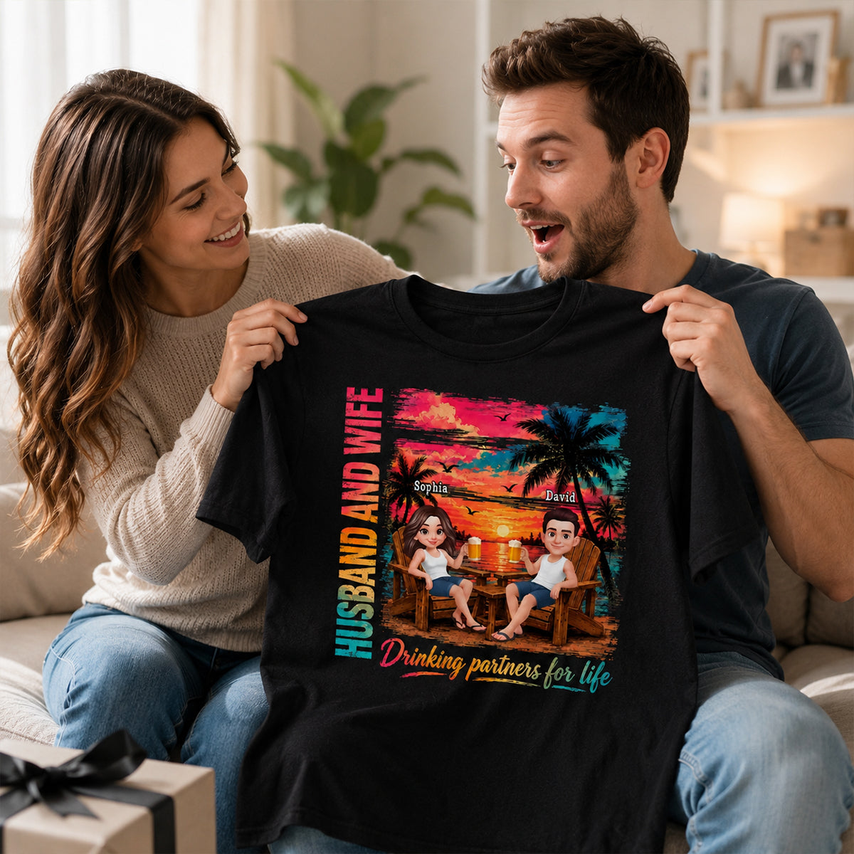 Husband and Wife Drinking Partners for Life - Personalized Shirt - Summer Matching Shirts for Couples