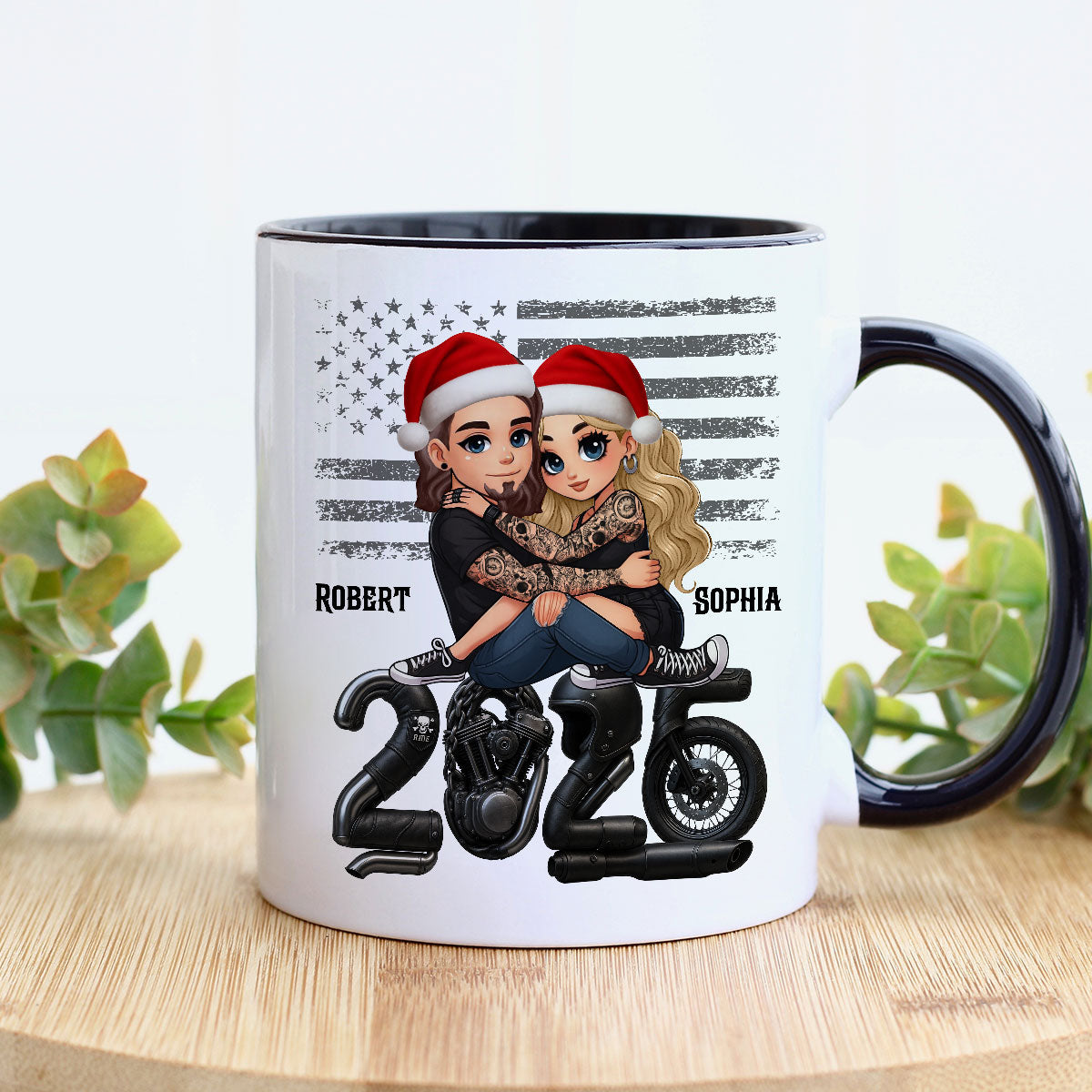 3D Effect Biker Couple Christmas - Personalized Mug - Gift For Bikers, Gift For Him, For Her