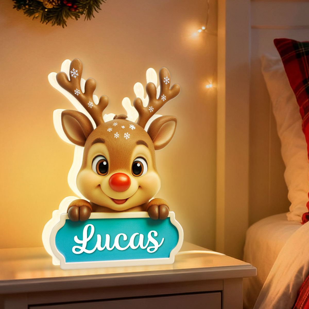 Baby Kid Reindeer Nursery Lamp - Personalized Light Box - Christmas Gift for Children, Grandchildren