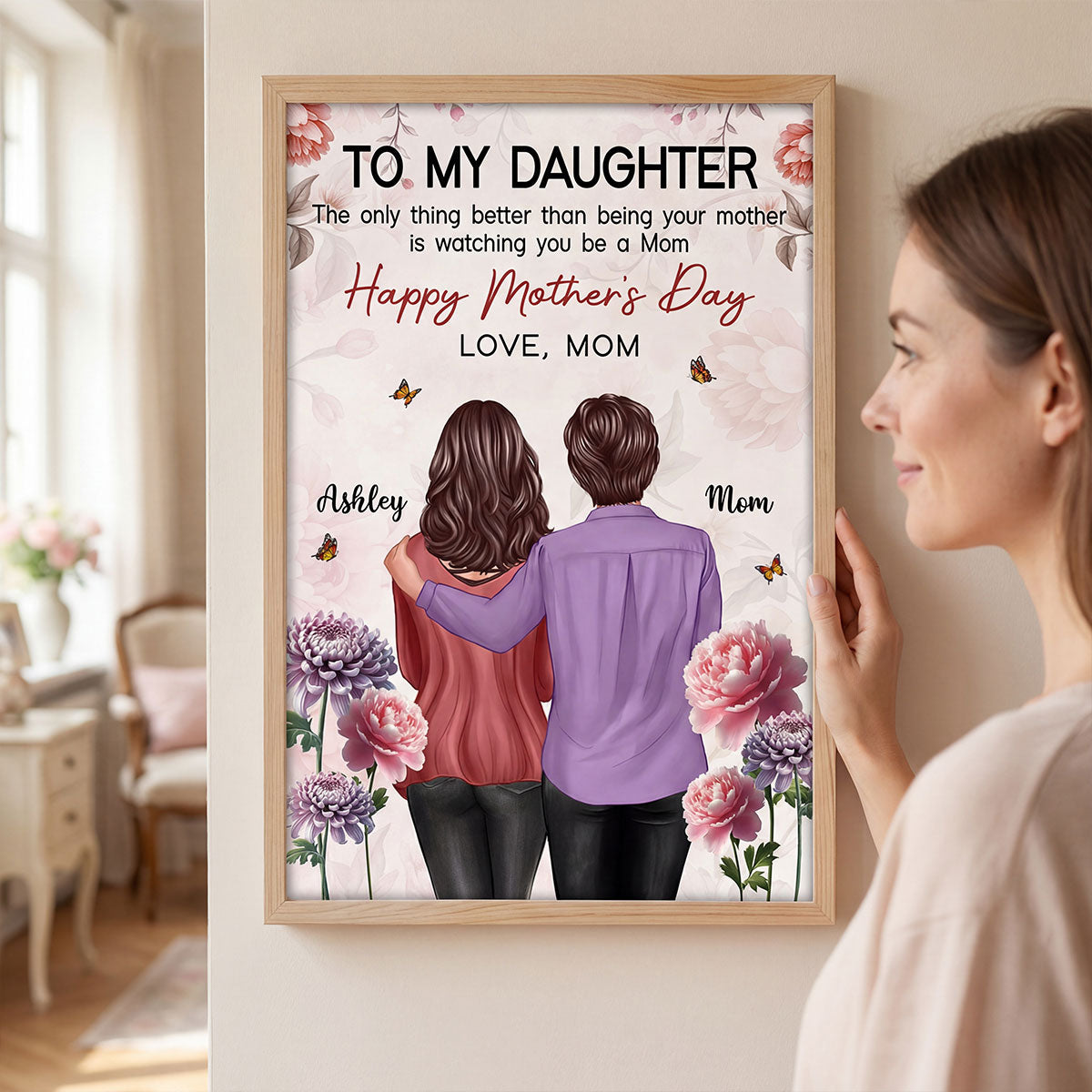 To My Daughter From Mom Birth Month Flower Floral Pink Tone - Personalized Poster - Mother's Day Gift