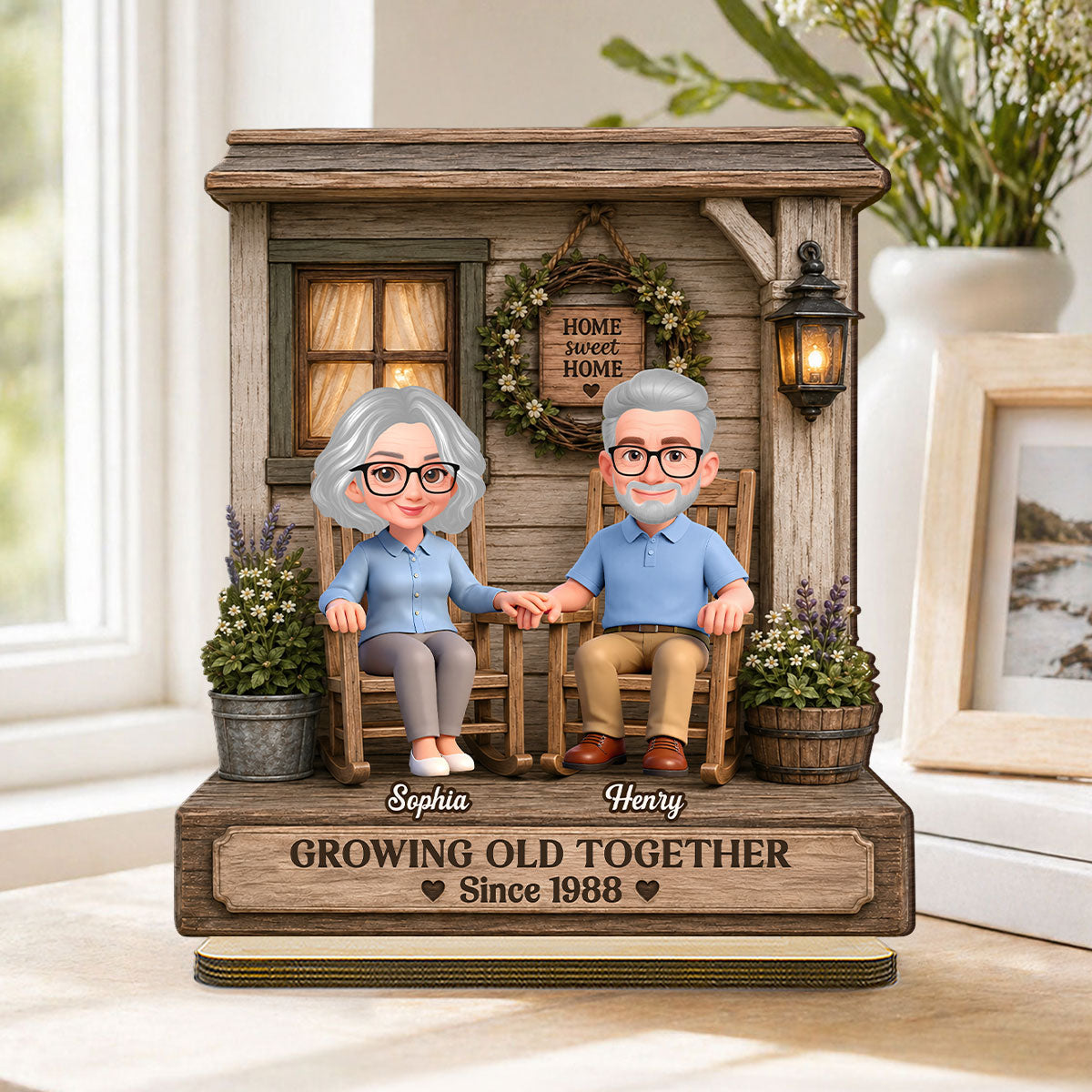 Eternal Love Couple Growing Old Together - Personalized 2-Layered Wooden Plaque - Anniversary Gift For Couple