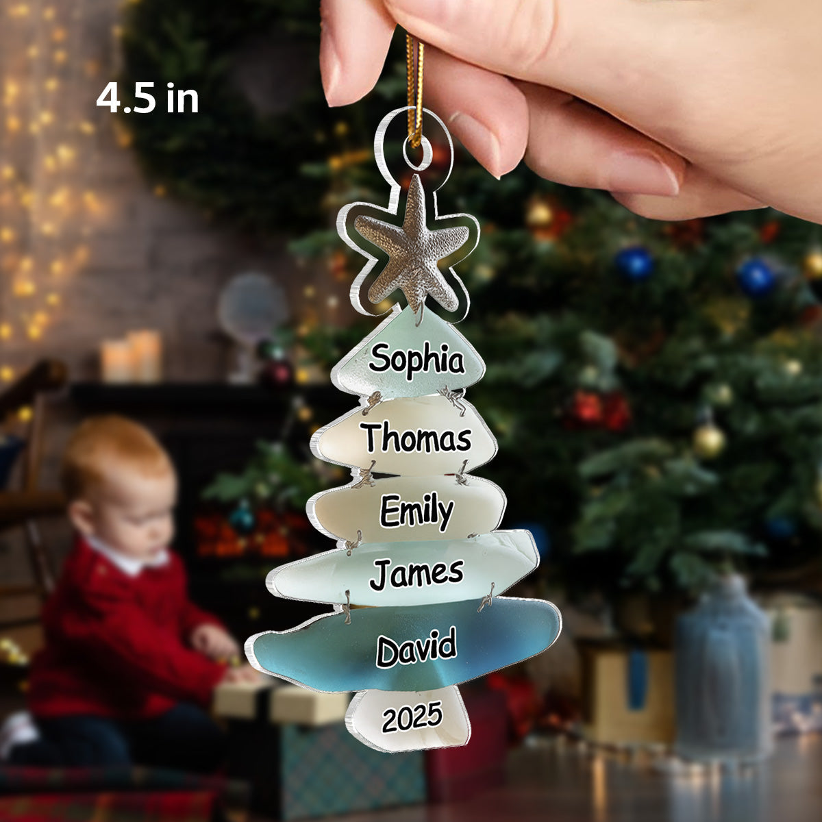 3D Sea Glass Effect Christmas Tree Family Names - Personalized Acrylic Ornament