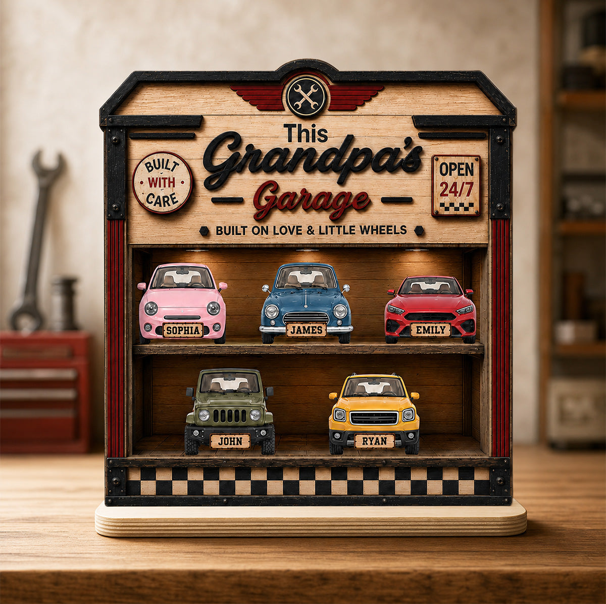 Dad Grandpa's Garage 2D Flat - Personalized Wooden Plaque -  gift for Dad, Grandpa