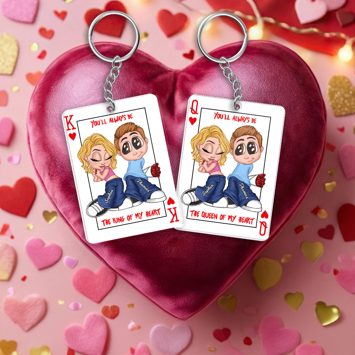You're King/Queen Of My Heart Y2K Couple - Personalized Acrylic Keychain - Valentine's Day Gift, Anniversary Gift For Him, For Her