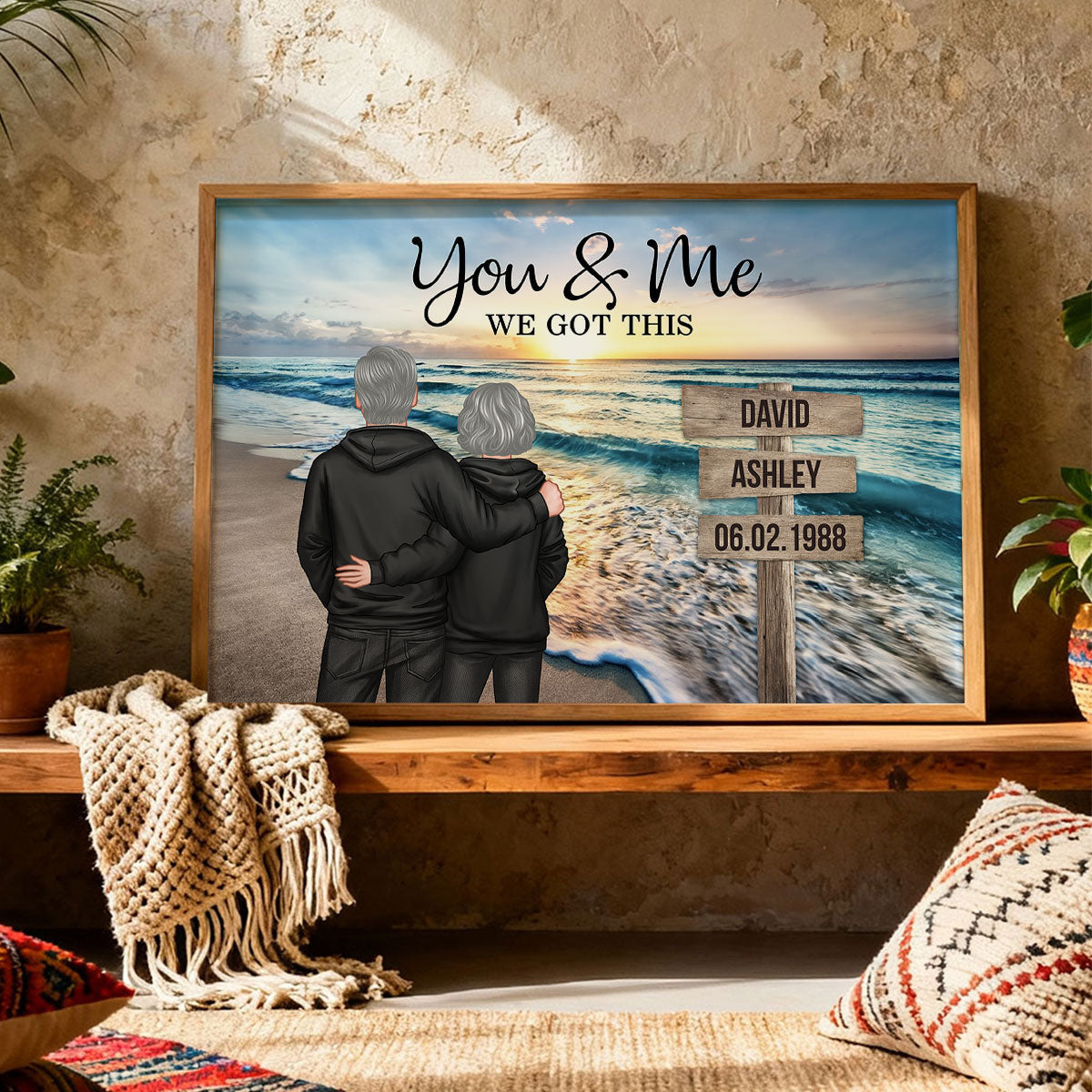 Couple Street Sign Beach Landscape - Personalized Poster - Heartfelt Couple Gift for him, for her