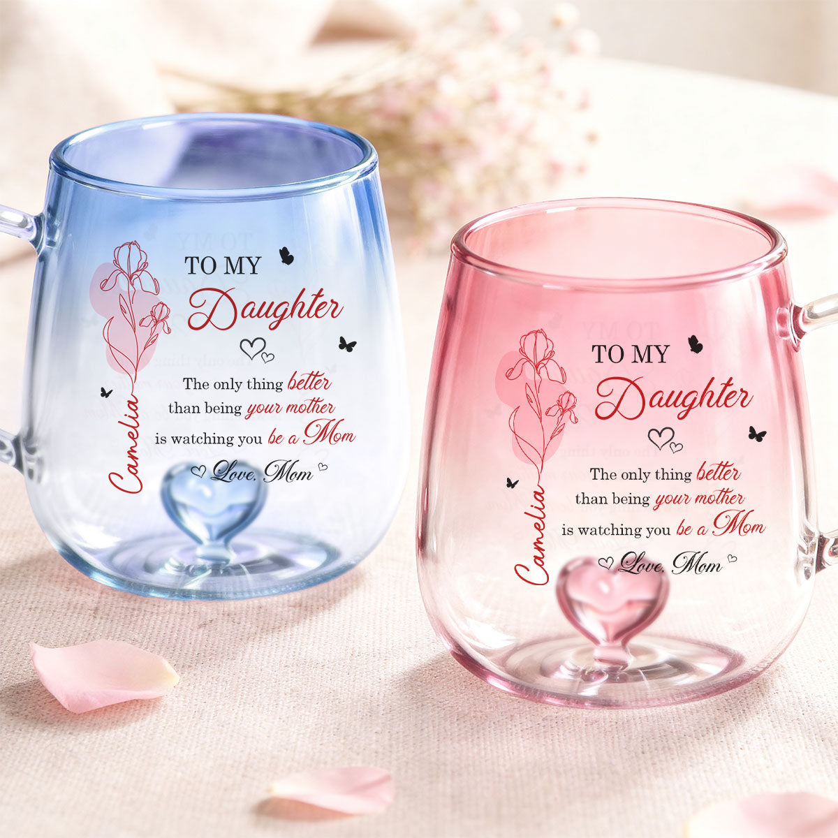 Watching You Be a Mom - Personalized Glass Mug - Custom Birth Month Flower, Heartfelt Mother's Day Gift for Daughter