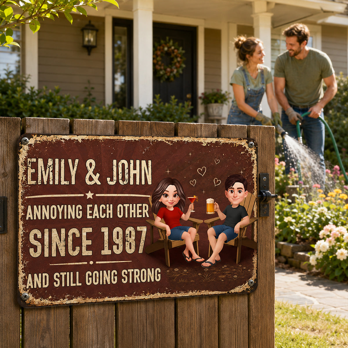 Couple Annoying Each Other - Personalized Metal Sign - Funny Couple Gift, Anniversary Gift for Him, for Her